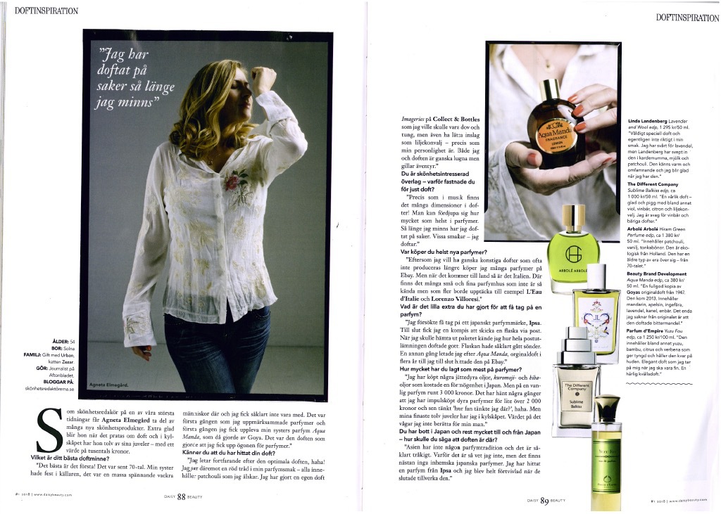 I senaste numret av Daisy Beauty är jag intervjuad om mitt parfymintresse av journalisten Veronica Henriksson